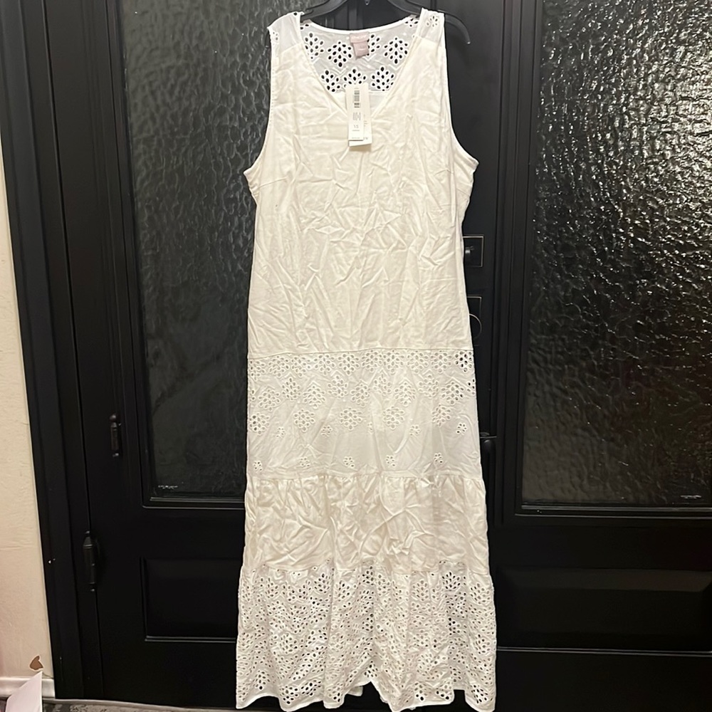 NWT Chicos White Linen Eyelet Maxi Dress